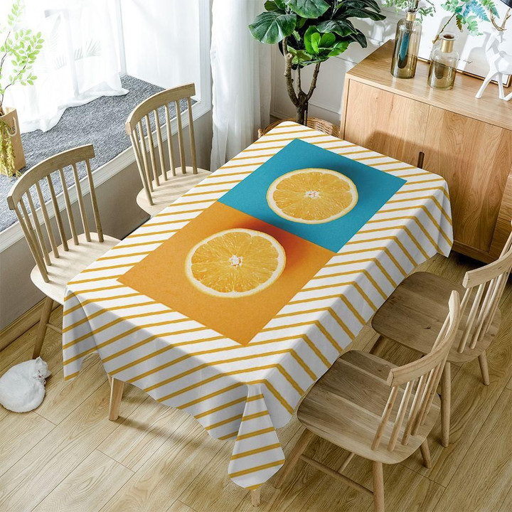 Cute Orange Fruit Diagonal Stripes Rectangle Tablecloth Home Decoration