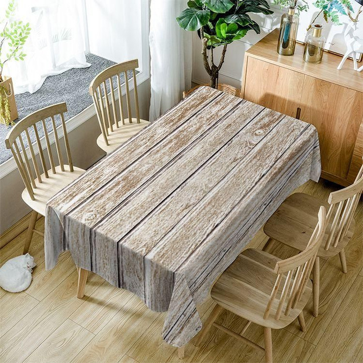 Rustic Wooden White Wood Look Rectangle Tablecloth Home Decoration