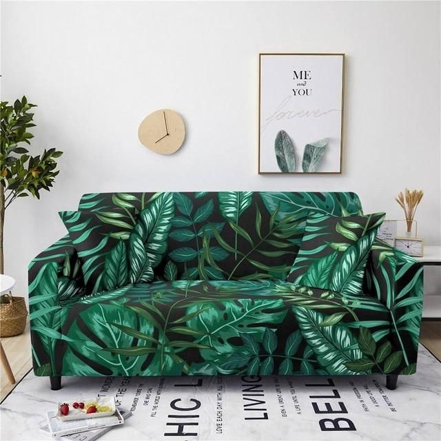 Tropical Green Leaf Pattern And Dark Background Home Decoration For Living Room Sofa Cover