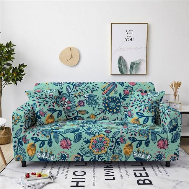 Beautiful Floral Pattern Cyan Blue Background Home Decoration For Living Room Sofa Cover