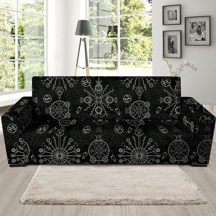 Black Leather And Occult Witch Gothic Sofa Cover