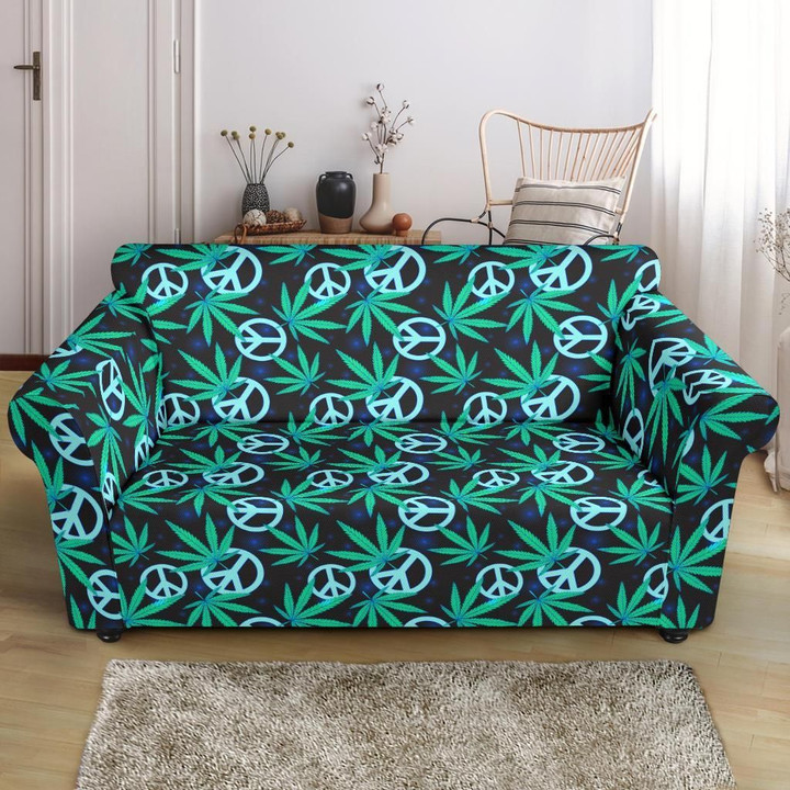 Peace And Love Sign Blue Themed Pattern Sofa Cover