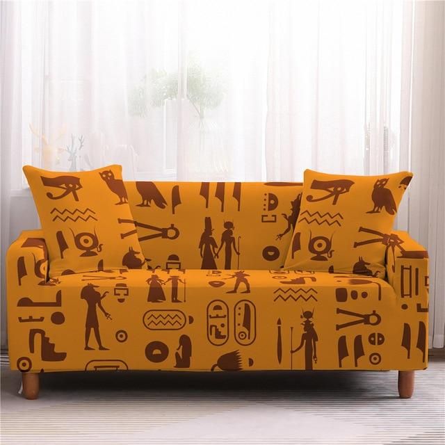 Ancient Egypt Symbols Orange Theme Sofa Cover
