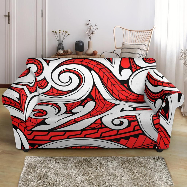 Mori Polynesian White And Red Pattern Sofa Cover