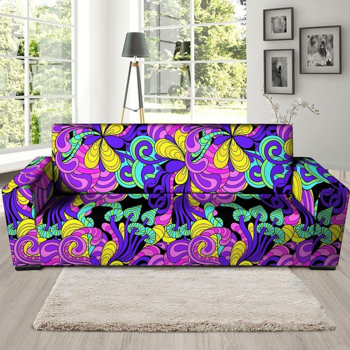 Neon Hippie Psychedelic Mushroom Print Sofa Cover