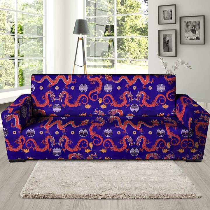 Blue Chinese Dragon Hoodie Pattern Sofa Cover