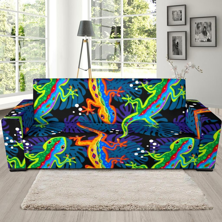 Bright Neon Lizard Theme Sofa Cover