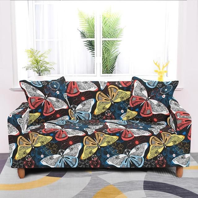 Giant Elastic Butterfly Dark Blue Theme Sofa Cover
