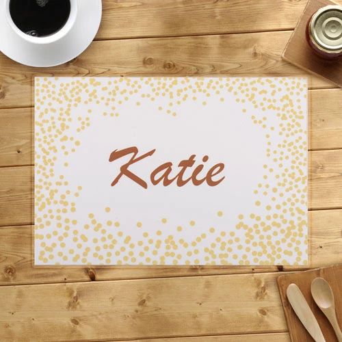 Gold Confetti Dots Custom Name Printed Placemat Table Mat