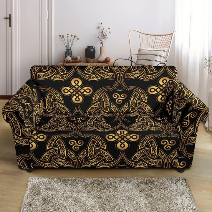 Celtic Knot Gold Brown Pattern Sofa Cover