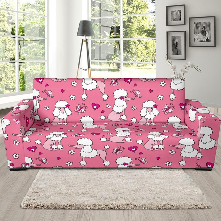 Funny Dog Poodle Pattern Background Sofa Cover