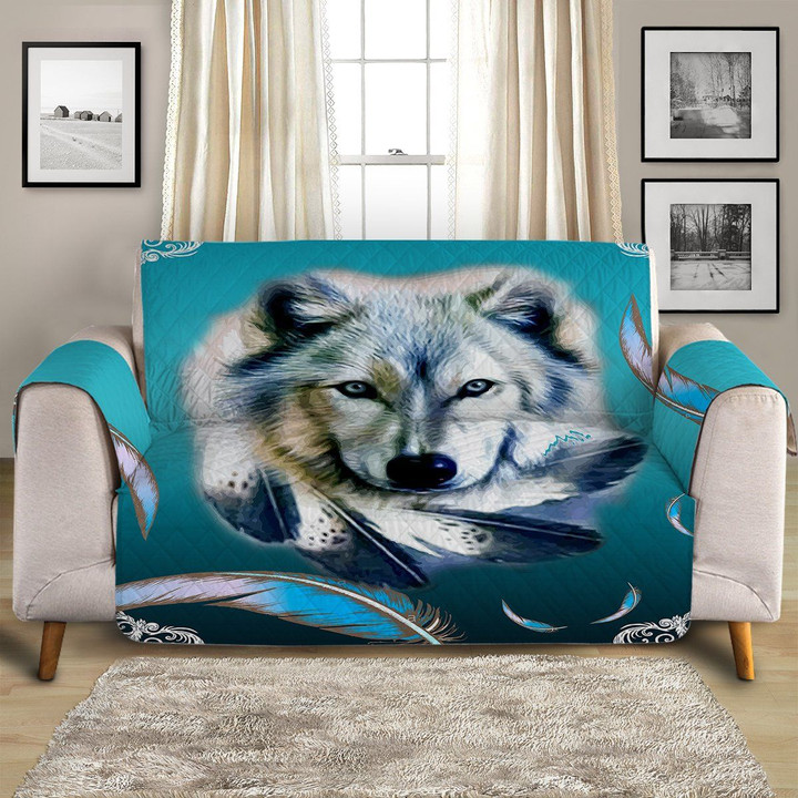 Turquoise Wolf Feather Sofa Couch Protector Cover