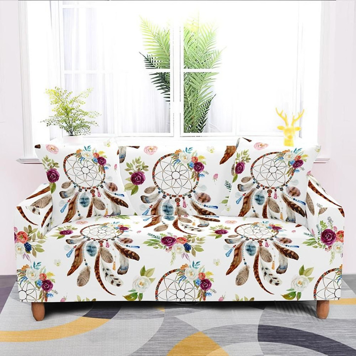 Many Colorful Dreamcatchers White Theme Sofa Cover