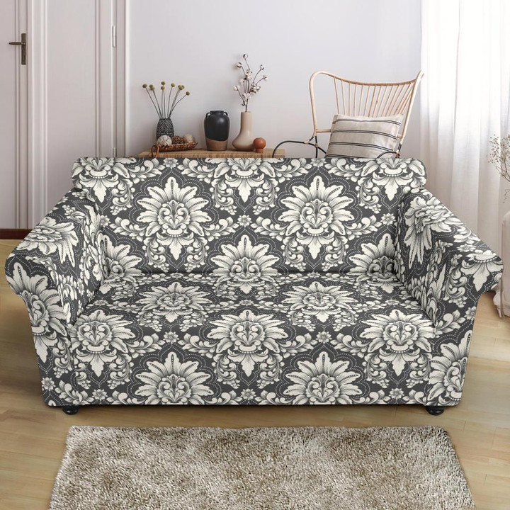 Damask Eglegant Grey Pattern Sofa Cover