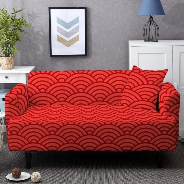 Spandex Luxury Abstract Art Red Background Sofa Cover