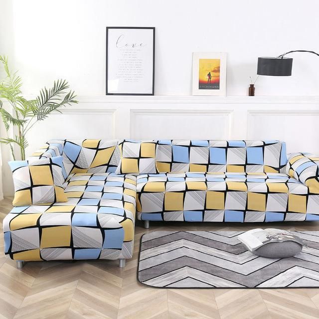 Blue And Yellow Design Sofa Cover