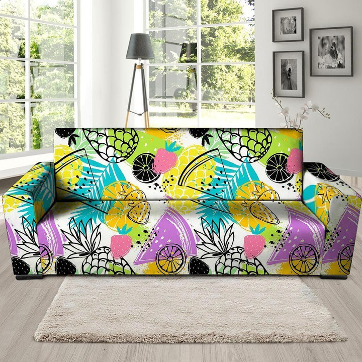 Colorful Mix Fruit Pineapple Hawaiian Pattern Print Sofa Cover