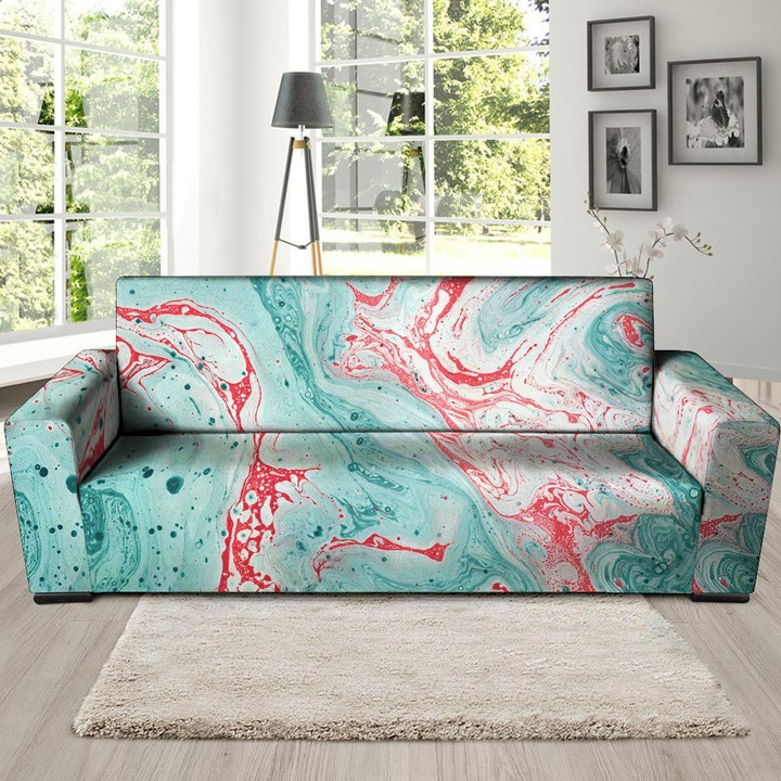 Mixed Red And Turquoise Marble Pattern Sofa Cover