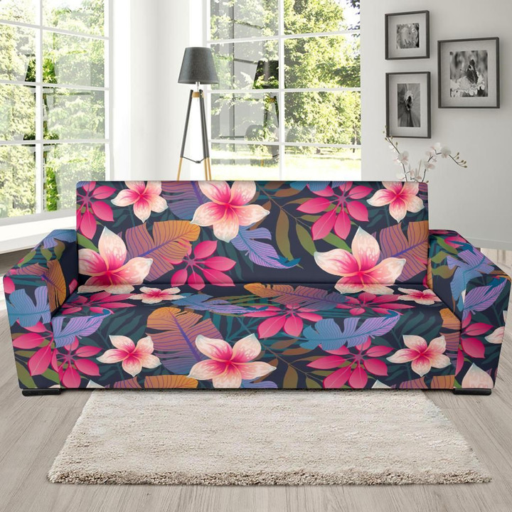 Hawaiian Floral Tropical Flower Hibiscus Background Sofa Cover