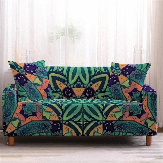 Bohemian Mandala Charming Design Dark Green Theme Sofa Cover