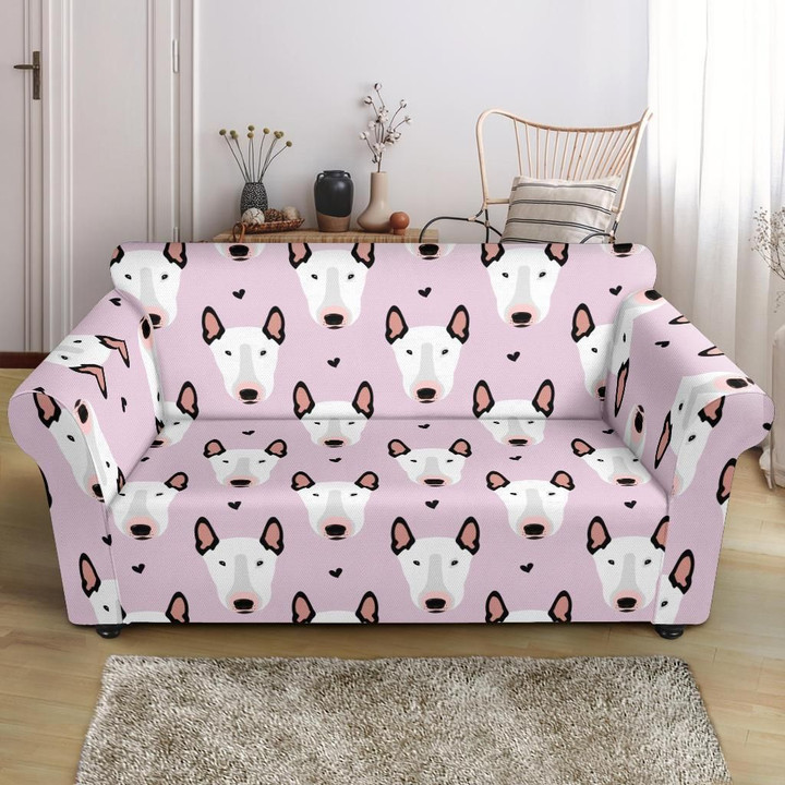 Pleasant Bull Terrier Faces Pink Theme Sofa Cover