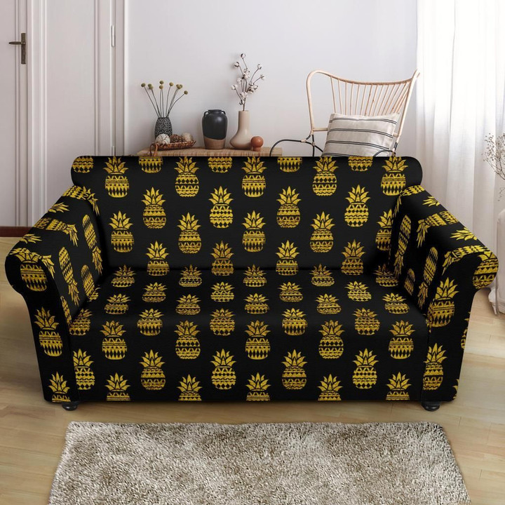 Multi Pineapple Gold Tribal Pattern Sofa Cover