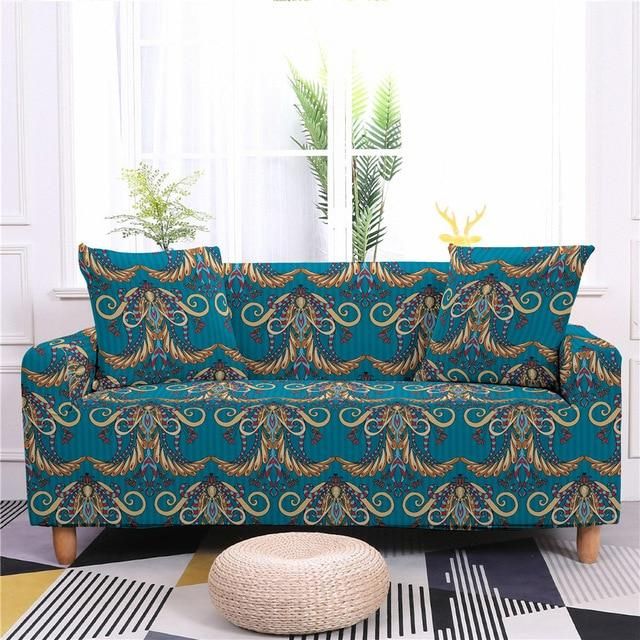 Appealing Design Bohemian Style Blue Theme Sofa Cover
