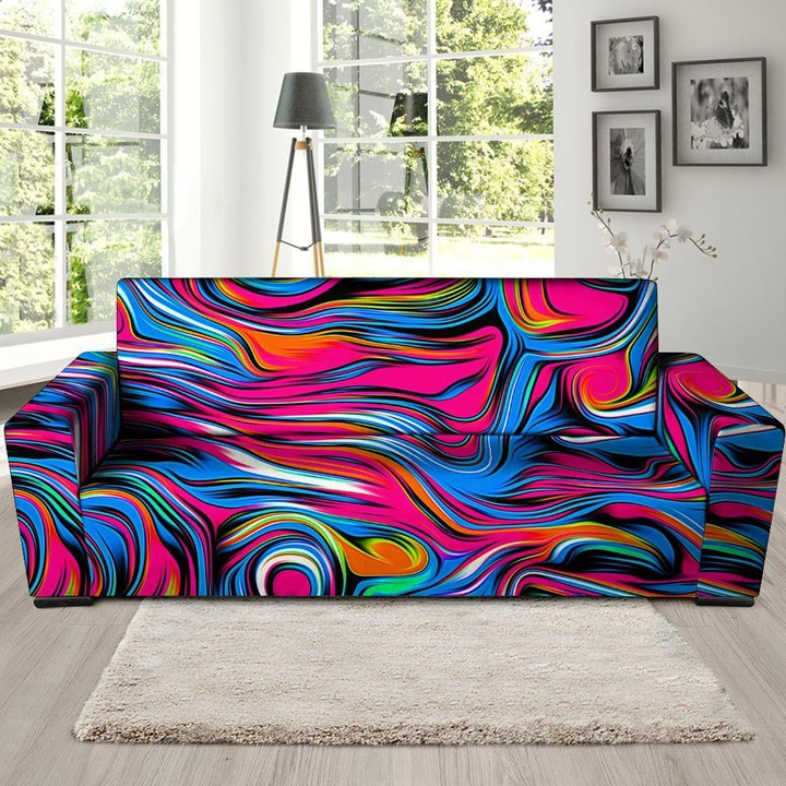 Multicolor Abstract Trippy Paint Pattern Print Sofa Cover
