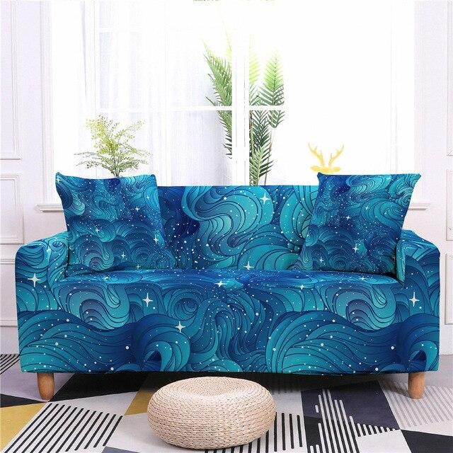 Multicolor Swirl Pattern Blue Theme Sofa Cover