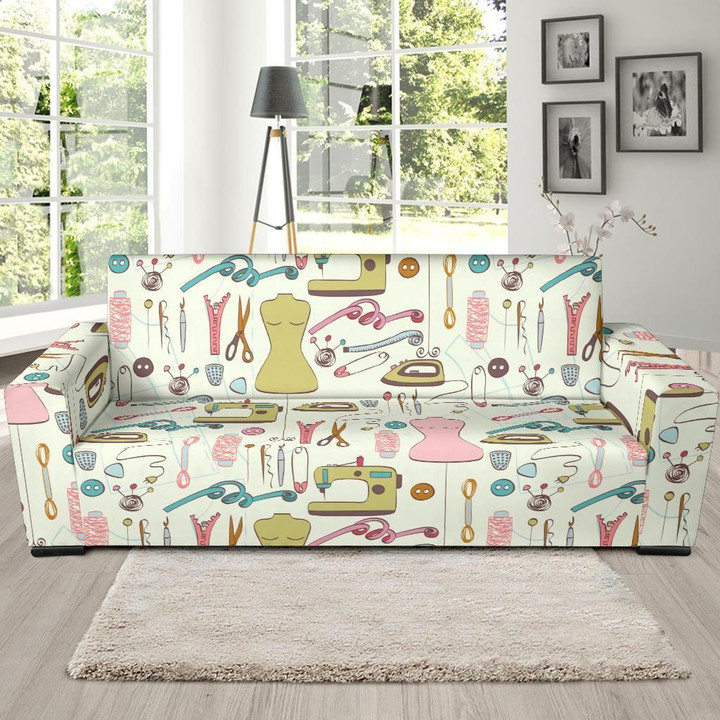 Sewing On White Theme Sofa Cover