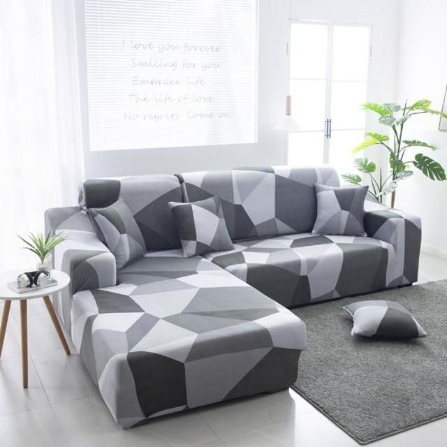Grey Geometric Design Sofa Cover