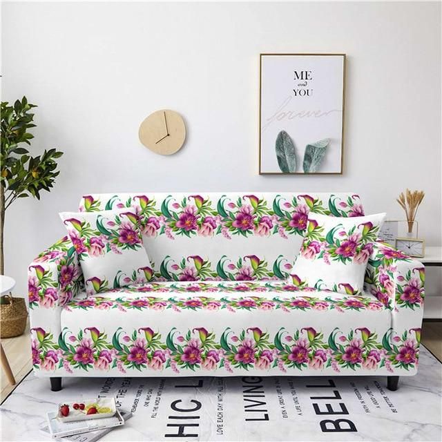Beautiful Flower Border White Theme Sofa Cover