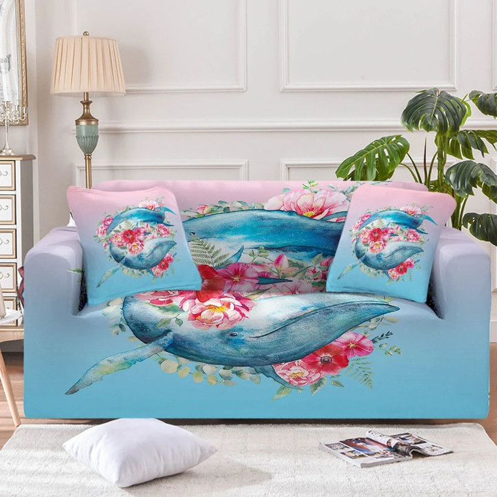 Queen Of Whales Beautiful Flower Pattern Sofa Cover