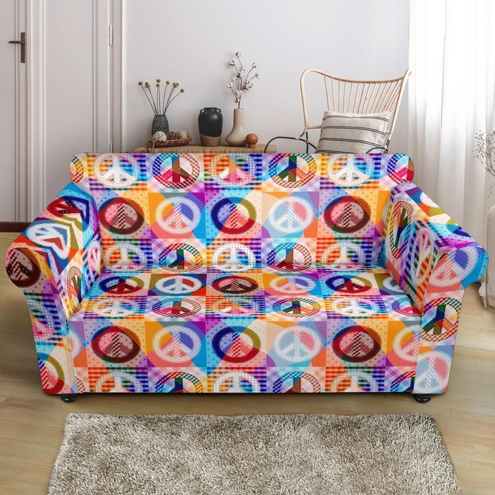 Peace And Love Sign Colorful Pattern Sofa Cover