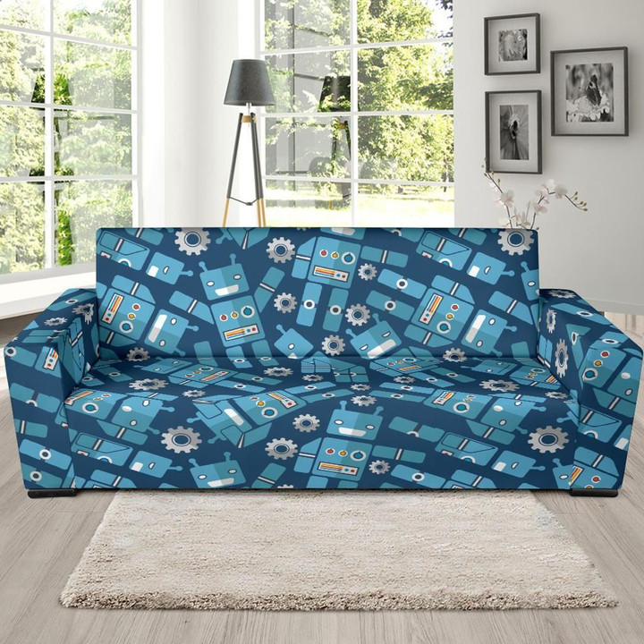 Blue Robot Cyborg Pattern Theme Sofa Cover