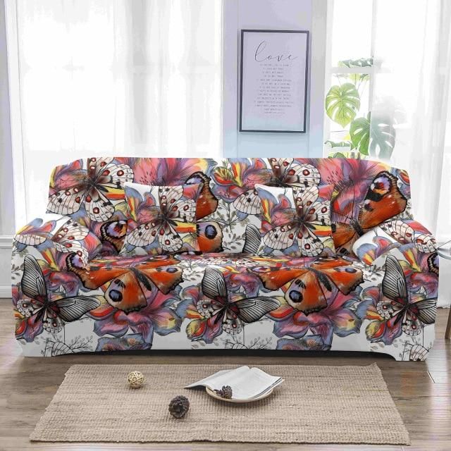 Butterfly Texture Unique Design White Theme Sofa Cover