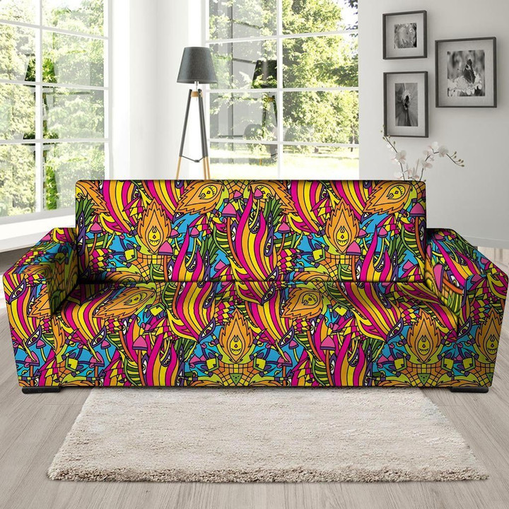 Trippy Hippie Flame Psychedelic Artistic Sofa Cover