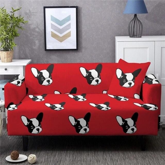 Cute Face Dog Pattern Red Background Home Decoration For Living Room Sofa Cover