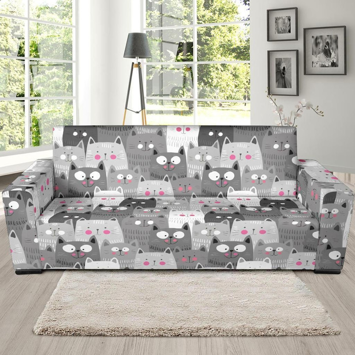Grey Multi Kitten Cat Funny Pattern Sofa Cover