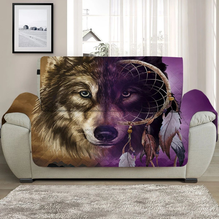 Brown And Purple Wolf Dreamcatcher Face Sofa Couch Protector Cover