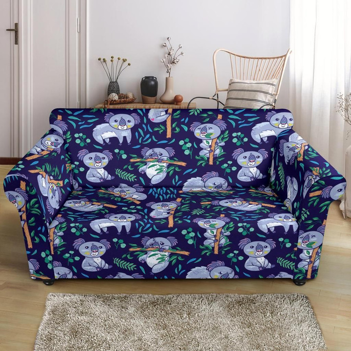 Koala Blue Themed Cute Pattern Sofa Cover