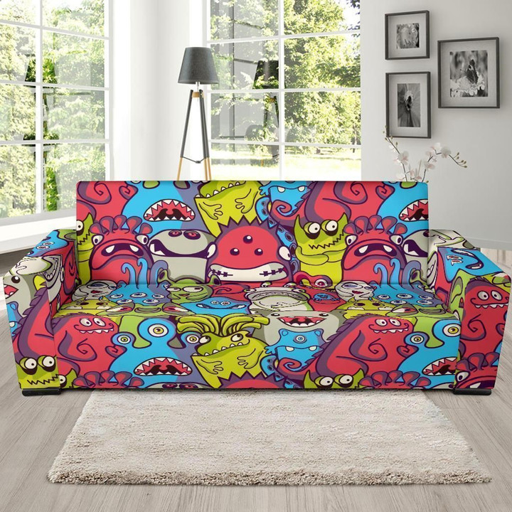 Multi Monster Colors Funny Cute Pattern Sofa Cover