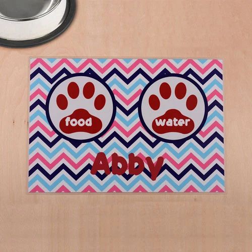 Custom Name Printed Placemat Table Mat Colorful Chevron Red Paw Print Pet