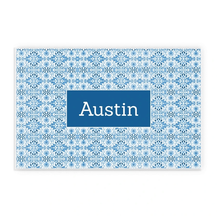 Blue Chinoiserie Pattern Custom Name Printed Placemat Table Mat