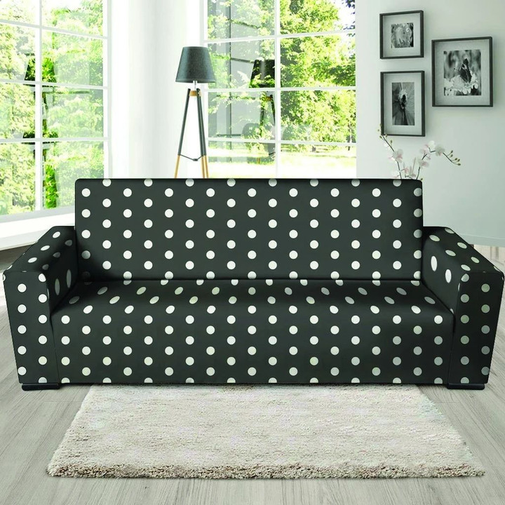 Black Leather And Tiny Polka Dot Sofa Cover