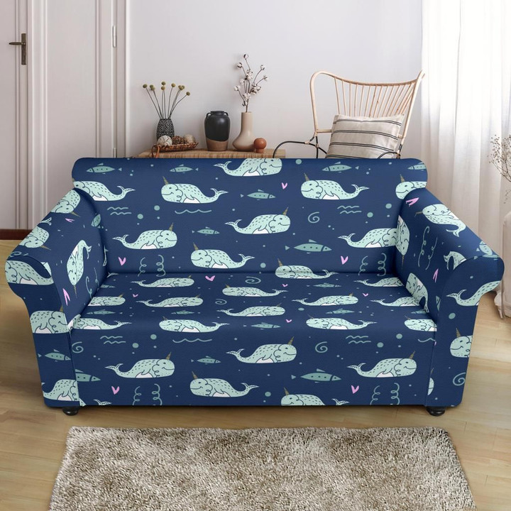 Narwhal Design Pattern Print Blue Sofa Cover