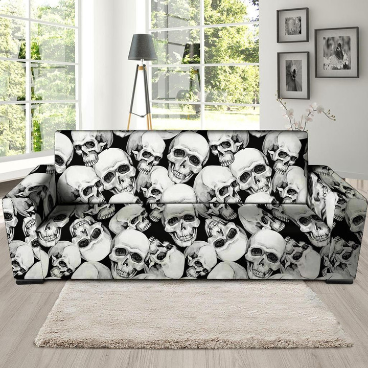 Skull White Colorful Theme Sofa Cover
