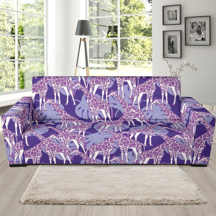 Giraffe Purple Pattern Background Sofa Cover