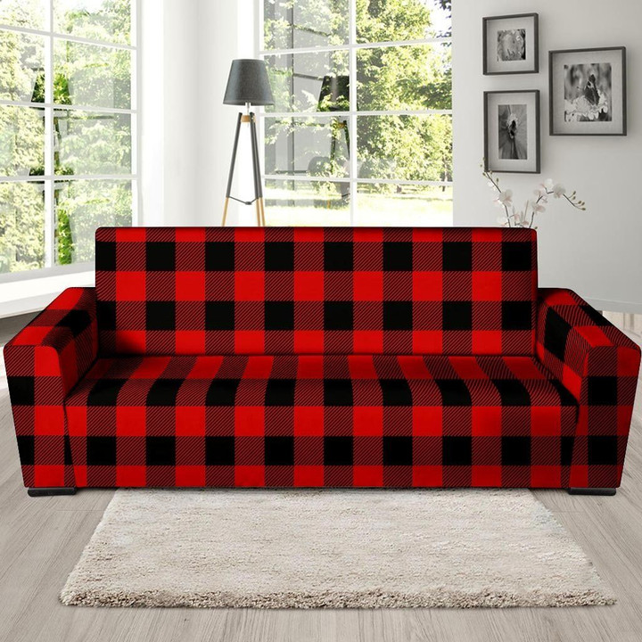 Red Plaid Overlap Theme Sofa Cover