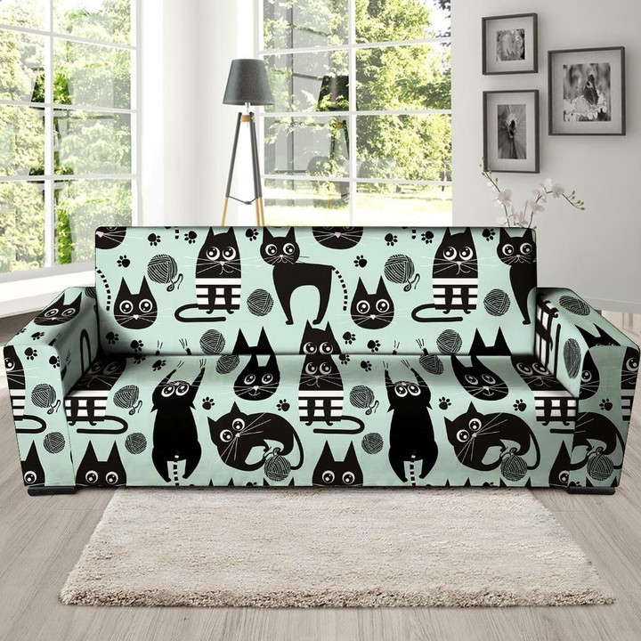 Cute Black Cat Cartoon Pattern Print Sofa Cover
